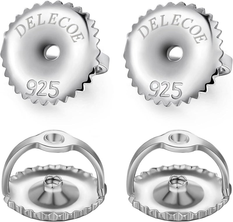 DELECOE 2 Pairs Screw Earring Backs,925 Sterling Silver Screw on Earring Backs Replacements for Diamond Earring Studs, Hypoallergenic Secure ScrewBacks for Threaded Post .032"(Silver) - Image 1
